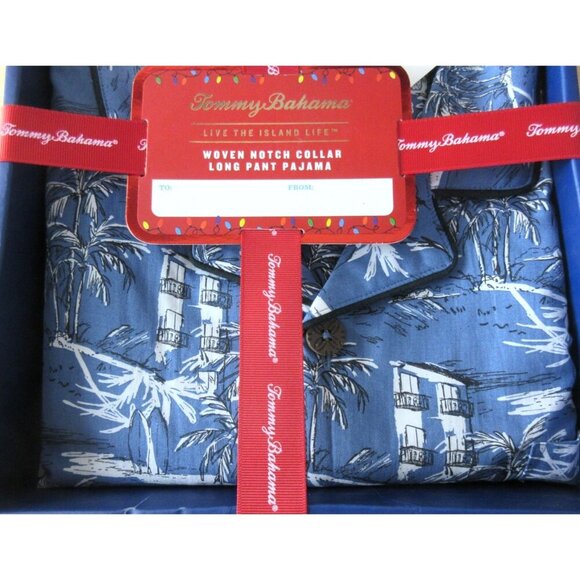 Tommy Bahama Men's Woven Notch Collar Long Pant PJ set Tropical Island Life NIB - Picture 6 of 6